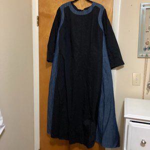 eShakti Size 32 5X Chambray Colorblock Poplin Dress 3/4 sleeve midi length